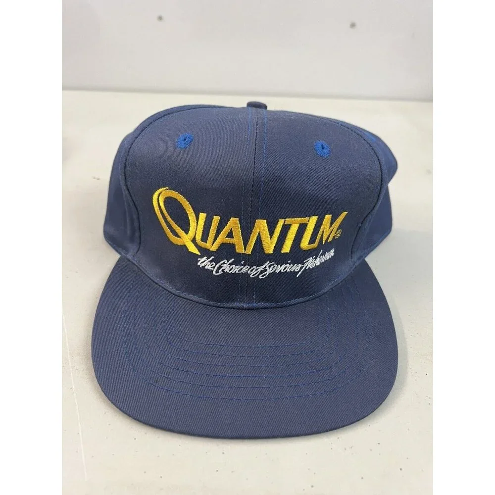 Vintage 80s Quantum‎ Fishing Fisherman Hat Blue Logo Snapback Cap Pro Dad Retro